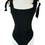 Free People  Black Bodysuit Bow Tie Straps Balletcore Minimalist Stretch S Photo 0