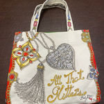 Brighton All That Glitters Love Holiday Tote Bag Jewelry Print Canvas Red Gold Photo 0