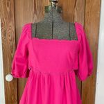 OPT Hot Pink Open Back Scalloped Edge Puff Sleeve Midi Dress Photo 3