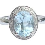 Natural Blue Aquamarine Solid 10K White Gold Diamond Engagement Halo Rin… Photo 8