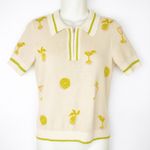 Cynthia Rowley  Polo‎ Sweater Cocktail Print Womens Small Zip Collar Cotton Retro Photo 0