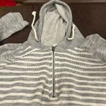 Native Code Hoodie Sweatshirt Large White Gray Striped Quarter Zip Pullover Photo 8