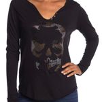 Zadig & Voltaire Women’s Tunisien Skull Strass Beaded Henley Black Cotton Top Photo 1