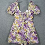 Adelyn Rae Gina Embroidered Eyelet Romper SIze XS Purple Bow Puff Sleeve Shorts Photo 10