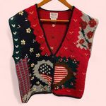 Groovy 80’s vintage holiday wool knit sweater vest ‘Merica 4th of July Christmas Red Size L Photo 0