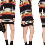 Free People  Gidget Knit Striped V-Neck Sweater Dress in Black Multi Photo 0