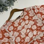 Love Culture  Blouse Orange White Floral Laced Trim Size Large Photo 6