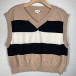Le lis Striped Colorblock Brown Neutral Sweater Vest V-Neck Cropped Boxy Sz L Photo 0