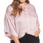 Vince Camuto TWO BY Blouse Bell Sleeve Rumpled Satin Pink-2X Photo 4
