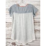 Hem & Thread Women's Distressed Color Block Short Sleeve Shirt Blue White Small Photo 9