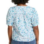 Draper James White and Blue Floral Puff Sleeve V Neck Blouse NWT size XL Cotton Photo 1
