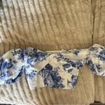 Abercrombie & Fitch Abercrombie Poplin Off the Shoulder Blue Floral Puff Sleeve Top NWT Size S Photo 1