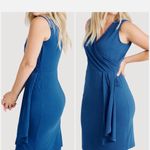 Betabrand  Faux-Wrap Dress Blue Opal Pockets Stretch Size L Photo 2