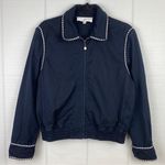 St. John  Sport by Marie Gray Black Zip Up Bomber Jacket White Stitching Trim P Photo 0