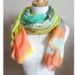 None Women's Boho Lightweight Colorful Cotton Scarf Green Orange Abstract Artsy Funky Photo 0