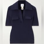 NEW NWT Patou Ribbed Knit Cotton Polo Shirt In Navy Blue Size M Photo 3