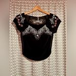 Free People  | Black Velvet Party Train Boatneck Top, Sz XS Photo 3