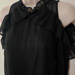 WAYF NEW  Cold Shoulder High Ruffle Neck Long Sleeve Blouse Top Black Medium Photo 4