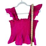 Hill House  Home 100% Linen Smocked Ruffle Peplum Top M Hot Pink Fuchsia Coquette Photo 5