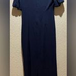 DKNY NWT  V-Neck Puff Short Sleeve Mixed Media Long Dress Navy Size 12 Photo 4