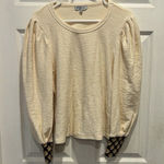 Polagram  Long Sleeve Puff Sleeves Sweater Cream Contrast‎ Cuffs Womens Medium Photo 0
