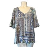 Chico's Chico’s Mosaic Patchwork Patterned Top Blue Yellow 3 16 XL Photo 7