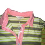 Davi & Dani  Striped Button Down Shirt WM Size Medium Neon Green Pink‎ White Gray Photo 11