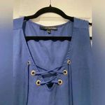 Harvé Benard Harve Benard Navy Flowy Sheer Sleeveless Blouse Gold Eyelet Lace V Neck Size L Photo 2