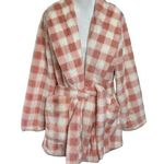 APPARIS Rare Gingham Check Teddy Coat with Tie Waist Pink Jacket Womens Size S/M Size M Photo 0