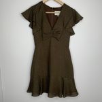 Alexis  Benza Flutter-Sleeve Short Chocolate Brown Dot Mini Dress Womens XS Photo 2