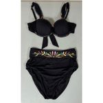 Soludos Soluna Swim Black Boho Floral Rainbow Bikini Top and Bathing Suit Bottoms Coords Matching Swim Set Size M 💖 Photo 1