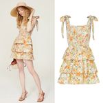 Cleobella  Dress Tamara Retro Floral Tiered Smocked Tie Shoulder Mini Dress Small Photo 5