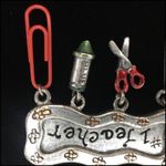 Vintage #1 Teacher Metal Enamel Brooch With Charms Signed AJMC Photo 2