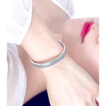 Boutique Unisex Braided Pure 999 Silver Buddhist Mantra Cuff Bracelet,‎ Adjustable Photo 5