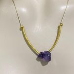 Amethyst Natural Raw Pendant Magnetic Clasp Gold-tone Skinny Chain Necklace Photo 2
