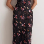 Madewell  | Black Floral Wide V Neck Midi Dress Vegan Silk 1920s Style | Size 8 Photo 0