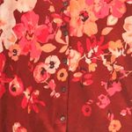 Lands' End  Floral Cardigan Sweater Maroon Pink XL Photo 4