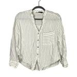 ZARA Asymmetric Long Sleeve Stripe Button Blouse V Neck Collar Pocket M White Photo 13