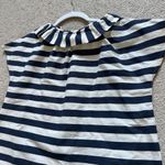 Ann Mashburn  Linen Cotton Top Size XS Navy Blue White Ruffle Tie Blouse Cap Photo 6