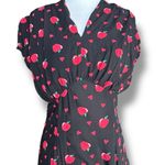 Modcloth  x Collectif Apple Print Midi Dress Black Red Heart Puff Sleeve Small Photo 0