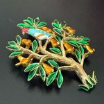Trifari Vintage A Phillippe Tree Of Life Partridge Bird in Pear Tree Enamel Pin Photo 4