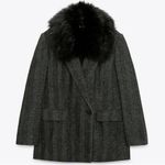 ZARA Black/Gray Removable Faux Fur Collar Blazer/Jacket(Size Medium) Photo 3