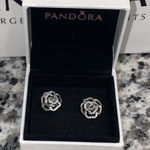 Pandora New  Sterling Silver Pave Rose Earrings Photo 0