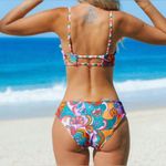 Cupshe  Woman’s Reversible Two Piece Bikini 70s Vibe Paisley Floral & Waves Sz L Photo 1