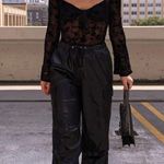 Lane 201  Women’s S Wildly Chic Cargo Pants Black Faux Leather Wide Leg Baggy New Photo 5
