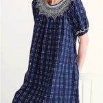 Madewell  Embroidered Puff-Sleeve Babydoll Dress in Indigo Plaid Photo 0
