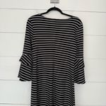 Ann Taylor Women’s 2 Black White Striped Bell Sleeve Dress Midi Photo 2