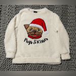 Kristin Nicole  White Christmas Pugs & Kisses Sherpa sweater women size Medium Photo 0