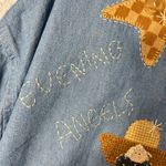 Blue Diamond Shirt Womens M Blue Embroidered Long Sleeve Denim Button Down Shirt Size M Photo 9