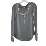 Free People We The Free Gray rainbow trim Henley women's small thermal embroidered boho‎ Photo 1